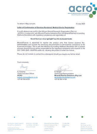 carta de confirmación de la organización de investigación clínica africana